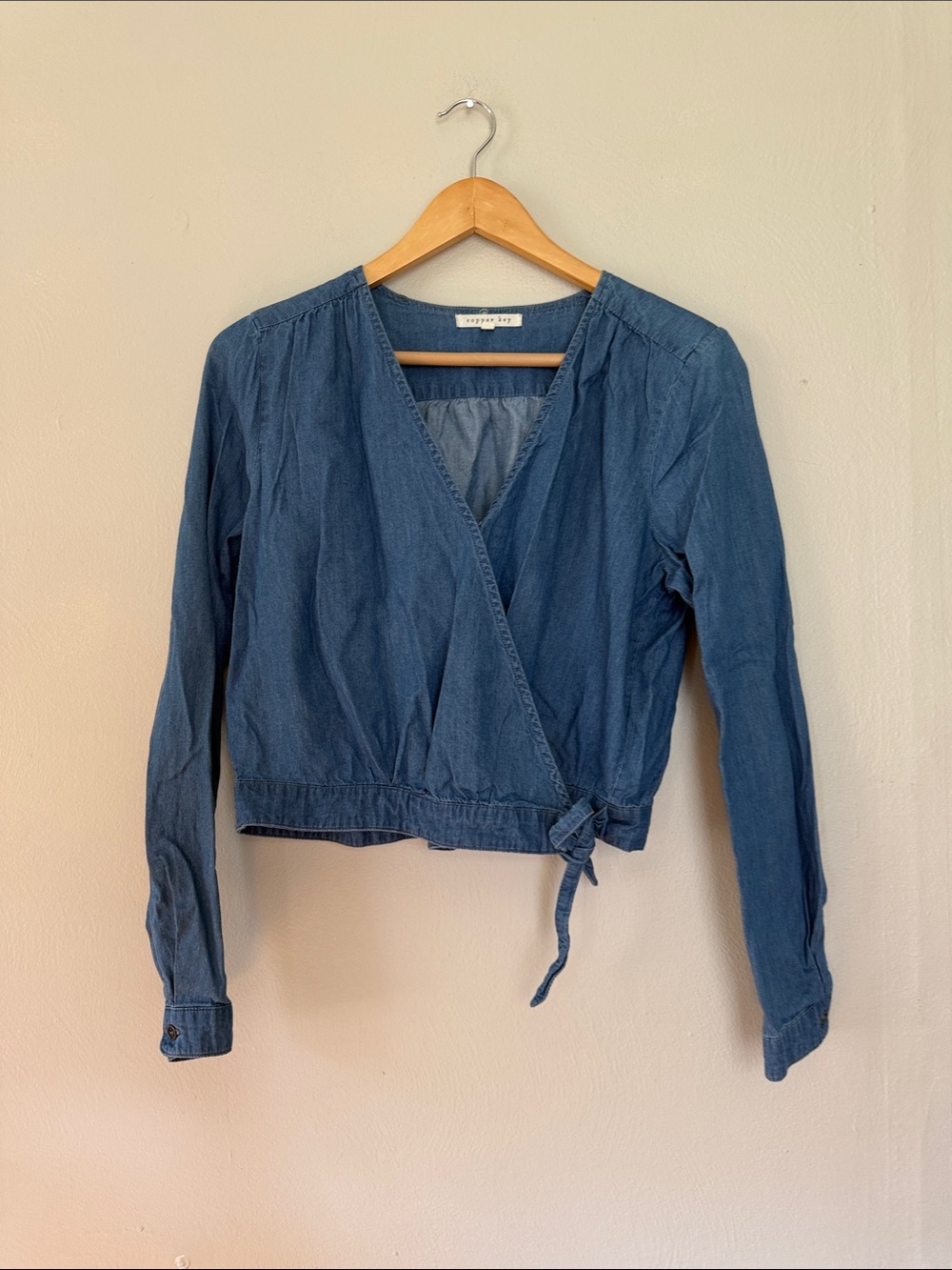 Copper Key Blue Wrap Denim Blouse medium